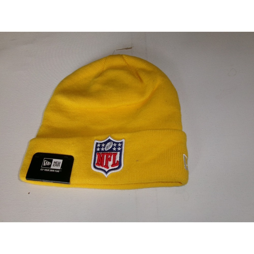 NFL SHIELD NEW ERA YELLOW BEANIE KNIT TOBOGGAN  HAT CAP VINTAGE DEADSTOCK U5